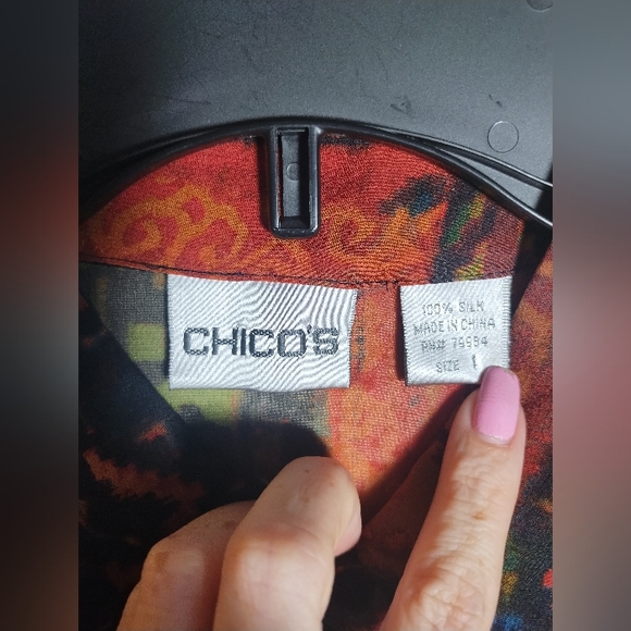 Chicos Top Sheer Silk Geometric Patterned Boho Artsy Colorful - Picture 2 of 16